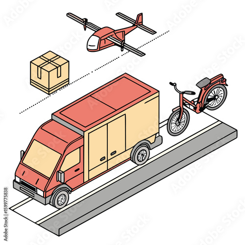 Urban Transport Revolution: An illustrative depiction of a diverse array of transport modes. Envisioning future logistics with an emphasis on cargo and goods delivery.