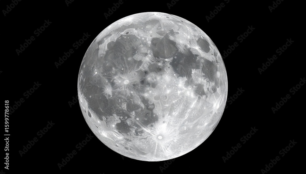 Obraz premium Full moon on black: bright lunar satellite in the dark night sky with visible craters
