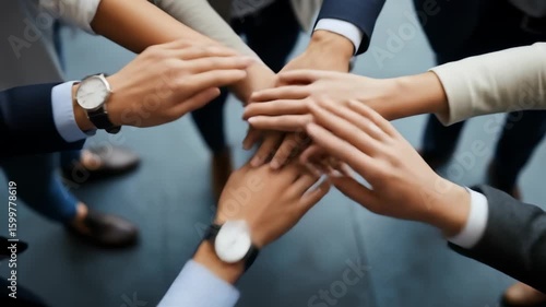 Wallpaper Mural Diverse Business Team Stacking Hands in Unity, Symbolizing Collaboration, Partnership, and Shared Success in a Corporate Environment Torontodigital.ca