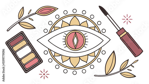 Eye makeup beauty products vector illustration for cosmetics and fashion industry design and beauty blog