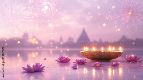 Banner design for diwali festival and podium,Diwali light decoration candle with fireworks,Stage,Product display Showcase design sparkle background,Deepavali,Dipavali,3D podium illustration.