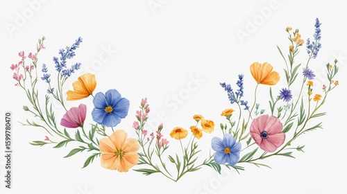 Beautiful seamless floral water color pattern Set, watercolor wild flowers, leaves and grass,Collection botanic garden elements, isolated illustration in rustic or vintage style,copy space.