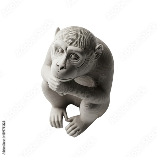  Sitting monkey statue while thinking isolated on white background