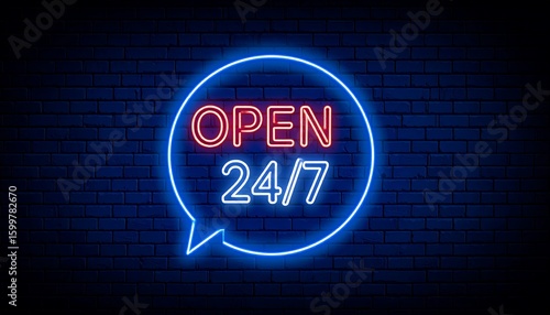 Neon sign graphic of open 24/7