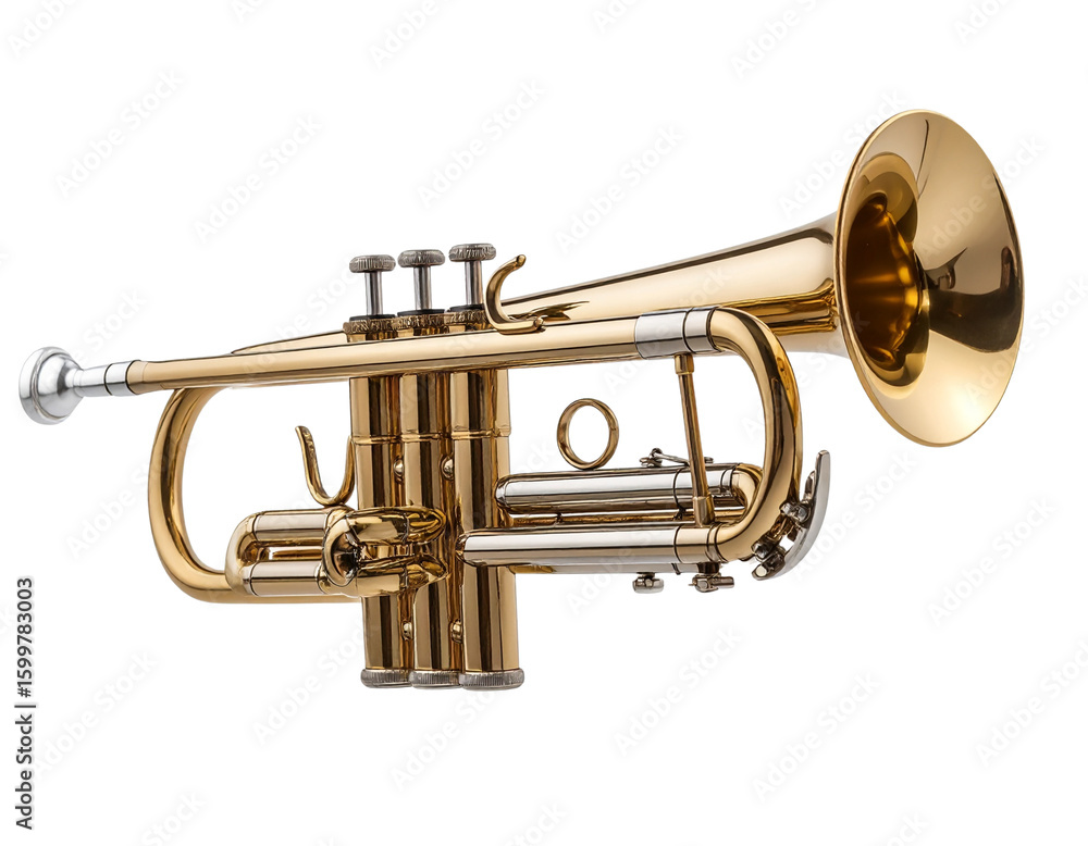 Obraz premium Shiny brass trumpet with detailed valves isolated on transparent background PNG