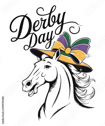 Derby Day Dress - Elegant Hat T-Shirt Design vector, derby day, kentucky derby, derby dress, horse race, elegant, fashion, hat, wide-brim hat, woman, lips, hearts, racing, equestrian, southern,