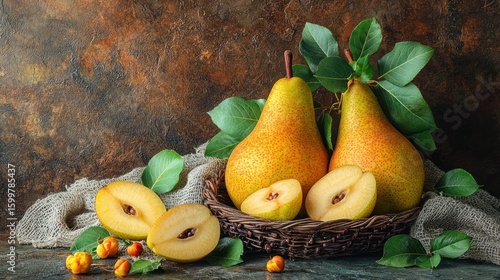Still Life Photography of Pears in Rustic Setting