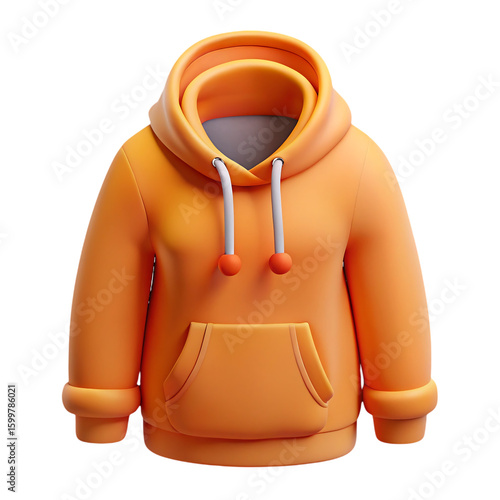 Orange hoodie with drawstrings 3d  PNG illustration isolated on a transparent background