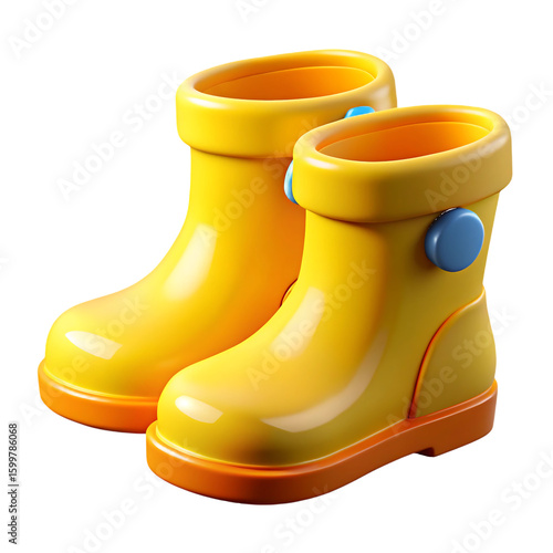 Yellow rain boots 3D illustration isolated on a transparent background