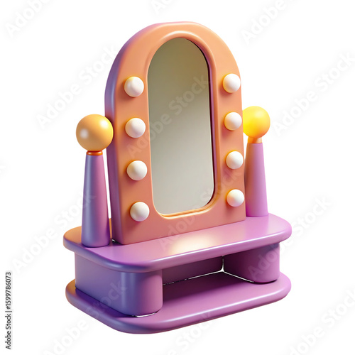3D vanity mirror with lights in pastel colors isolated on a transparent background