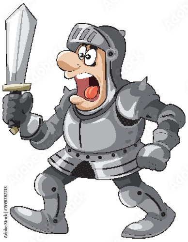 Cartoon Knight in Armor Holding Sword