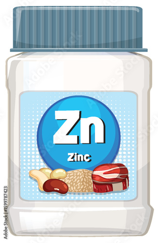 Zinc Supplement Bottle with Food Sources Illustration