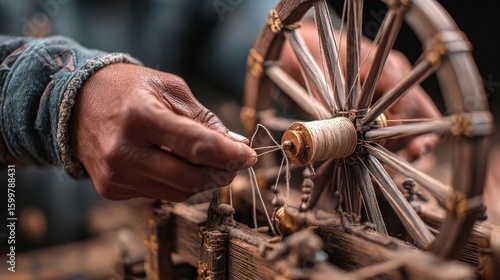 Traditional Spinning Wheel in Use