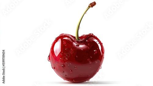 Wallpaper Mural A single, glossy, red cherry with water droplets, isolated on white Torontodigital.ca