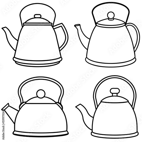 Old Kettle Icon – Outline Vector Illustration of Vintage Tea Kettle