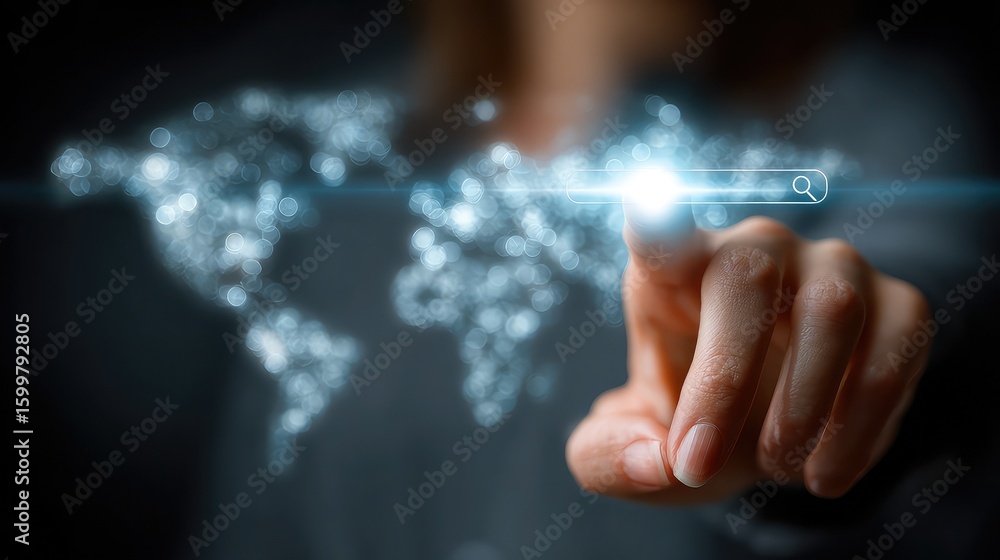 User interacts with AI-powered search engine interface, symbolizing smart data access, intelligent web search, and artificial intelligence integration in global information tools. User interacts with AI-powered search engine interface, symbolizing smart data access, intelligent web search, and artificial intelligence integration in global information tools.