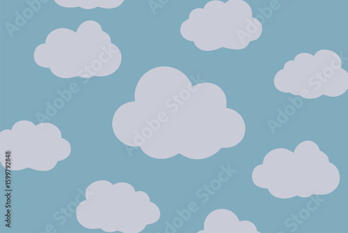 A light blue background filled with several fluffy white clouds scattered across the entire image space area
