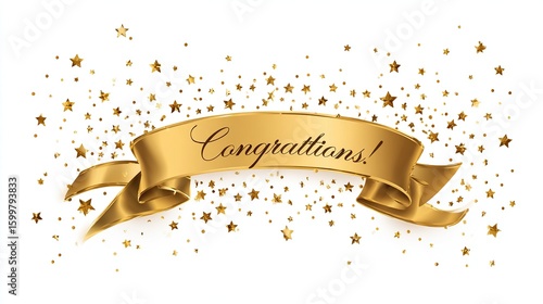 Wallpaper Mural Gold ribbon banner with "Congratulations!" text, surrounded by golden stars on a white background Torontodigital.ca