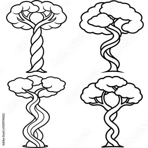 Twisty Tree Icon – Outline Vector Illustration of Curved and Twisted Tree