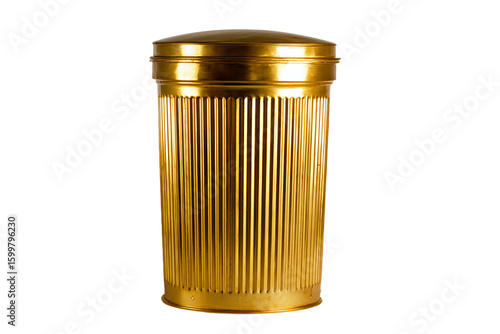 a gold trash can with a lid on a white background