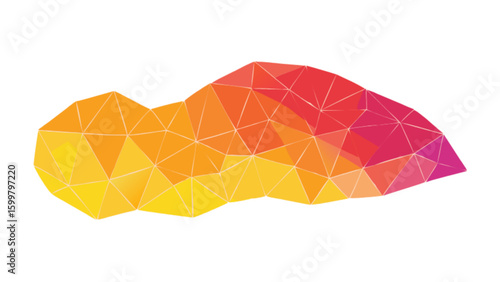 Abstract low poly geometric shape with gradient from yellow to red on a white background design