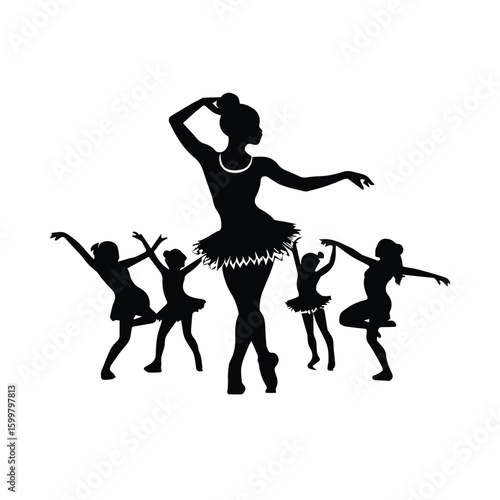 Ballet dancers, girls, in tutus, performing a graceful ensemble dance in a studio setting.