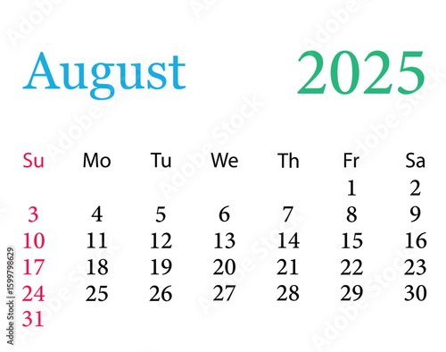 2025 calendar month of august. calendar august 2025
