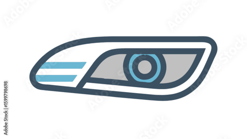 Illustration of a stylized car headlight with blue accents and a gray interior design element