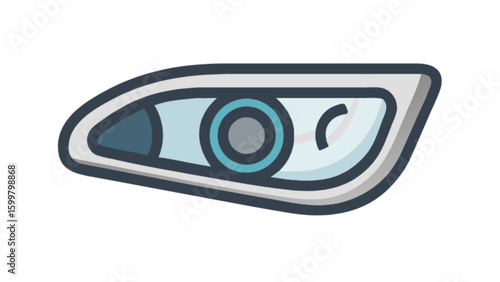 Illustration of a car headlight with a gray and blue color scheme on a white background view
