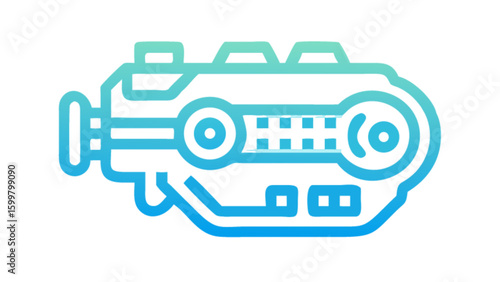 Illustration of a futuristic looking ray gun with a blue and green gradient color scheme design