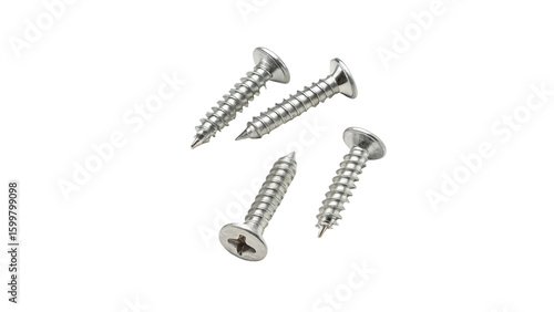 Silver Wood Screws with Phillips Head Isolated on Transparent Background