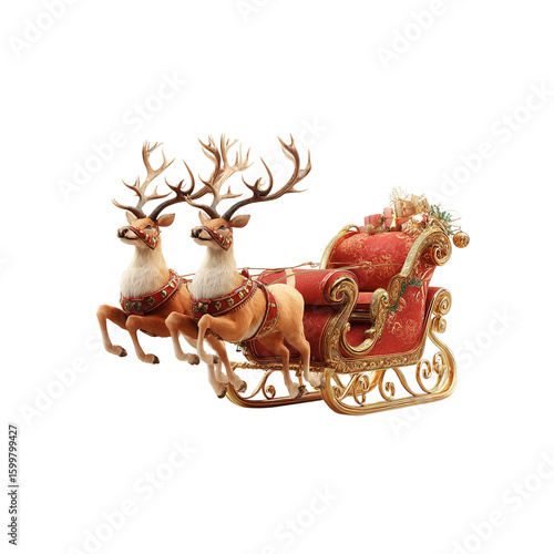 Elegant Ornate Santa's Sleigh Pulled by Two Reindeer