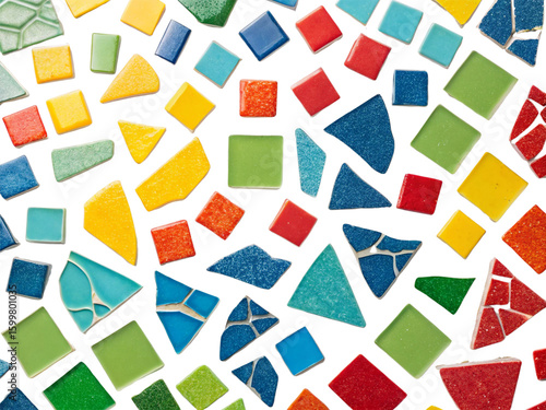 Colorful tile fragments isolated on a white background.