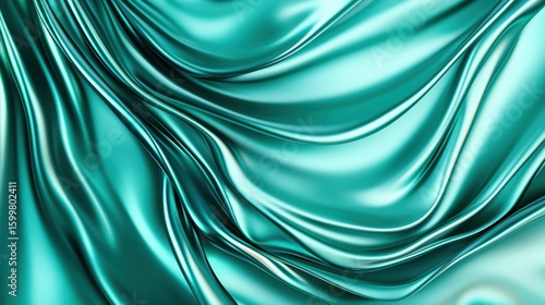 3D render of a liquid fluid abstract background in shades of deep emerald and sapphire, with a silky smooth texture