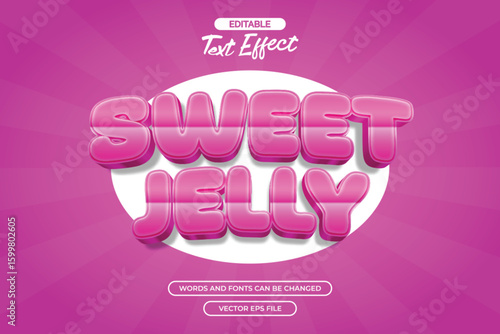 Sweet jelly editable text effect with 3d purple cartoon text style