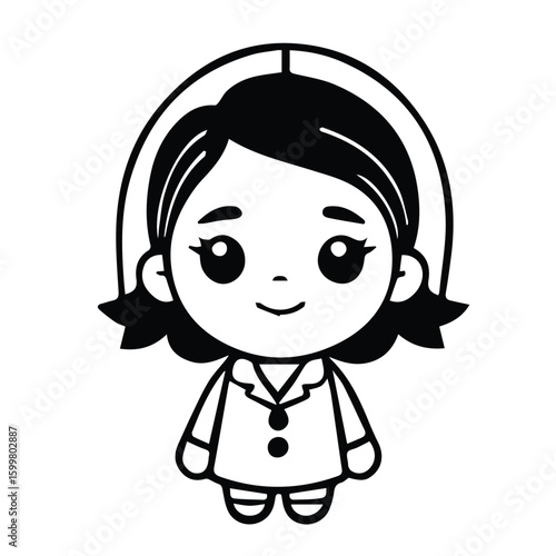 Cute female child in a professional role, standing in a hospital setting. Smiling, confident, and ready to help, the child is in a medical role.