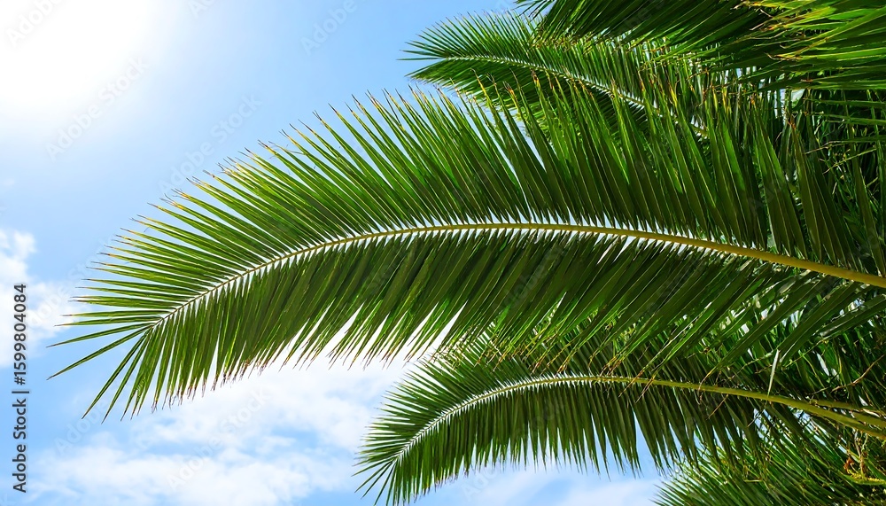 Naklejka premium Lush palm fronds against a bright sky (1)