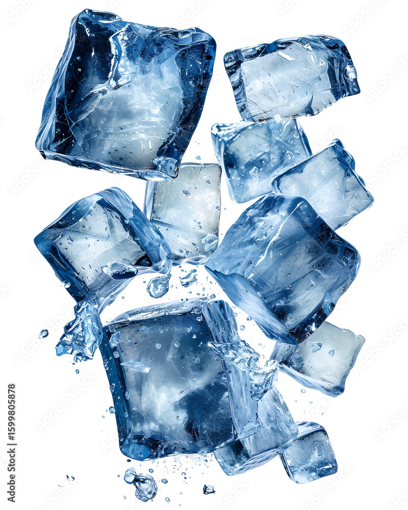 Obraz premium Ice Cubes Falling Water Splashing Refreshing Coolness