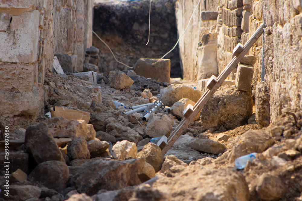 Fototapeta premium Ongoing Archaeological Excavation in Ancient Ruins