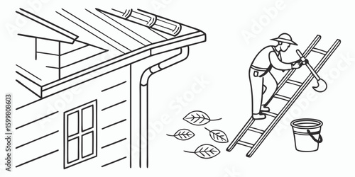 gutter maintenance line icon set vector pictogram