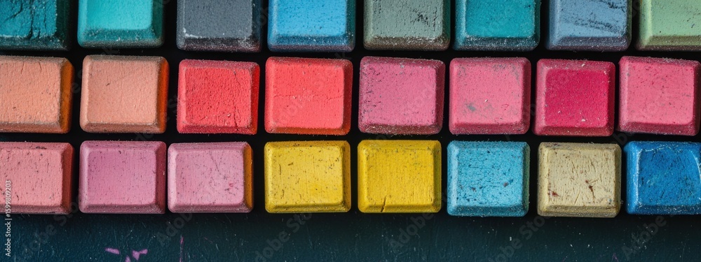 Fototapeta premium Vibrant Colorful Chalk Pieces Arranged in a Pattern on Surface