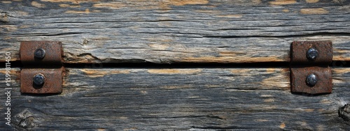 Rustic Weathered Wood with Rusty Metal Hardware Close-Up Detail