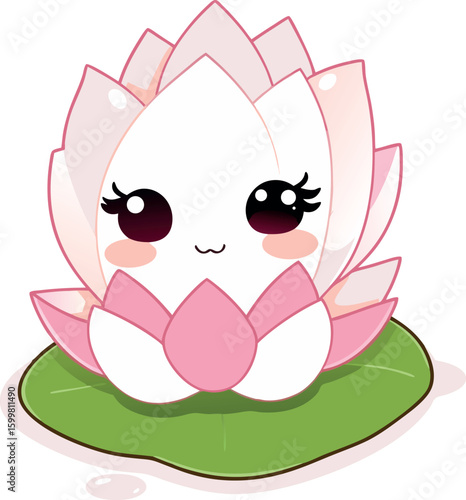 Cute Kawaii Lotus Flower Anime Face Digital Art