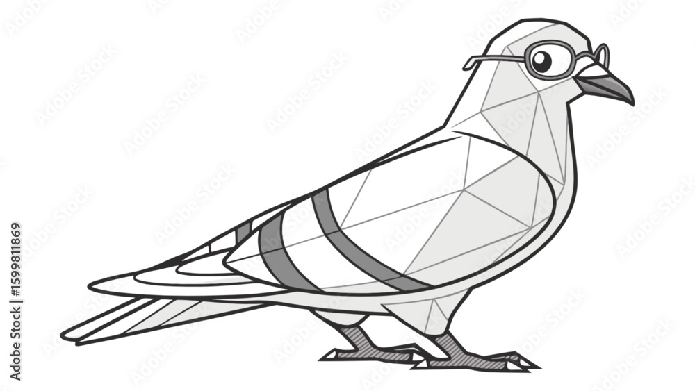 Obraz premium Illustration of a pigeon wearing glasses in geometric style vector design for graphic design projects