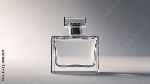 Clear glass perfume bottle on a plain background