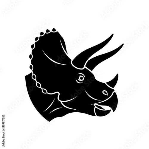 A black silhouette of a Triceratops head, showcasing its horns and frill details.