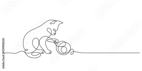 cat playing knitting wool one line continuous drawing minimalism decorative art