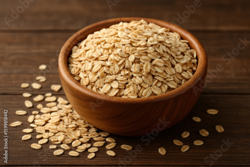 Oats in a wooden bowl.