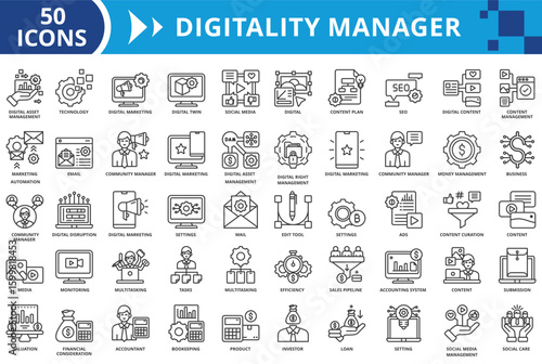 Digitality manager icon set collection vector illustration