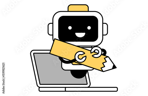 鉛筆を持ったAI、ロボットのベクターイラスト 生成AI